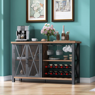 Cozy Eagle Industrial Wine Bar Table, Coffee Bar Cabinet with Storage