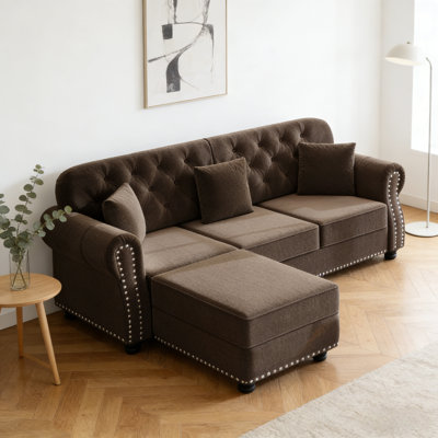 Beige/white 41.3'' Mid-century Modern Chesterfield Sofa - Velvet Upholstered With Nailhead Trim, Rolled Armrests, Button Tufted & 1 Included Pillow