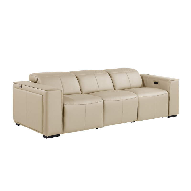 Top Grain Italian Leather Modular Power Dual Reclining Sofa With Power Headrests, Beige