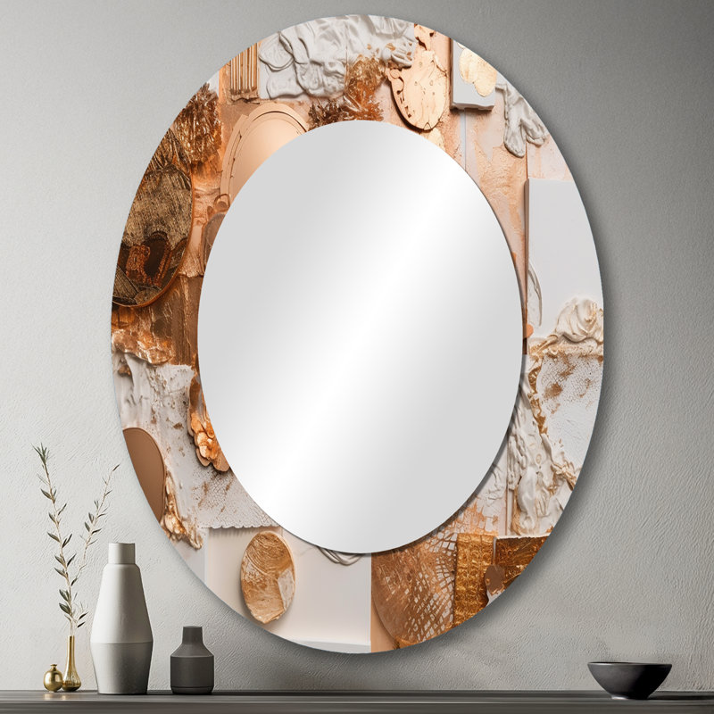 Or et blanc géométrique Serenity I - miroir mural ovale moderne, 43 po x 33 po