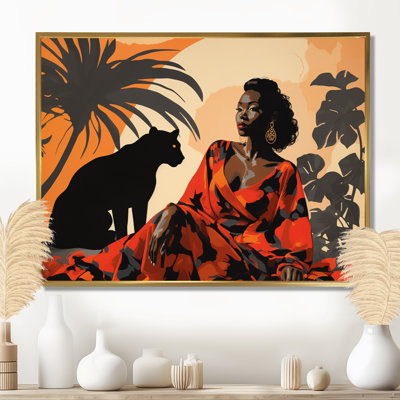 Panthère noire avec femme aimable compagnon - art mural animal de panthère