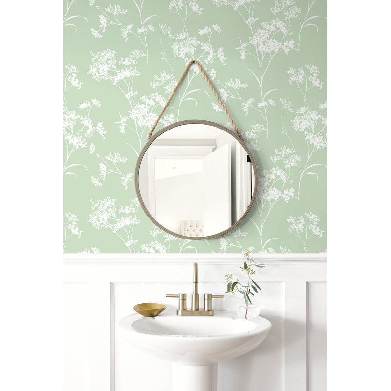 Luxe Haven Floral Mist 9' L x 20.5" W Peel and Stick Wallpaper Roll, Seacrest Green