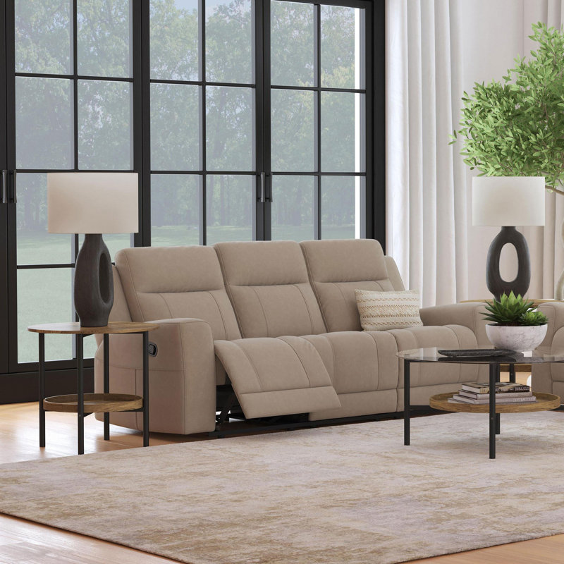 Upholstered Motion Reclining Sofa, Taupe