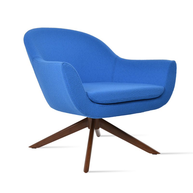 Fauteuil pivotant rembourré Madison, Laine bleue bouclée, Noyer