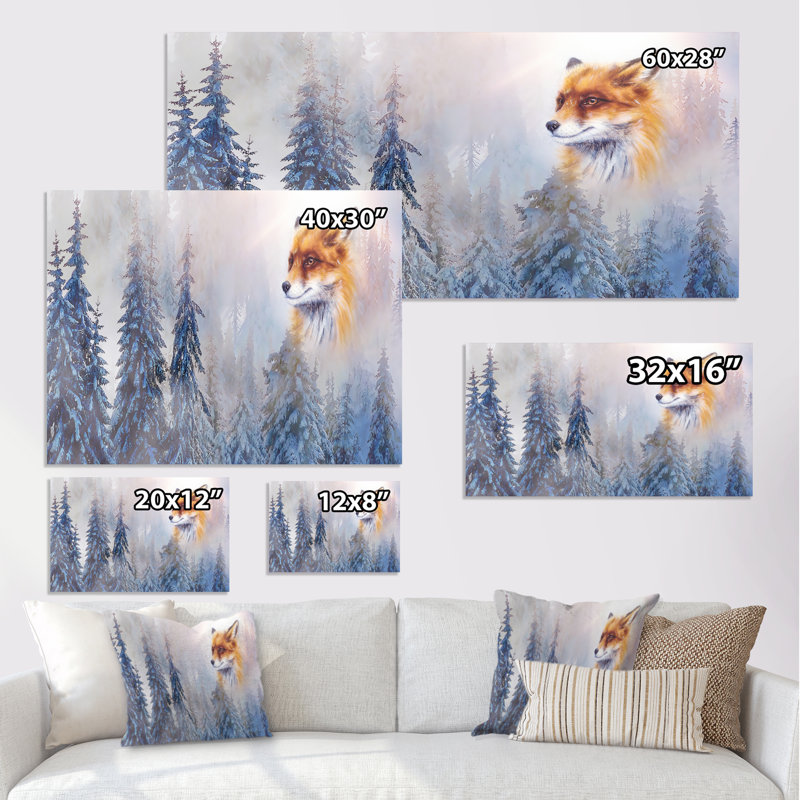 «Mountain Snowy Landscape Fox», impression sur toile, H 8 po x l 12 po x P 1 po, Toile tendue