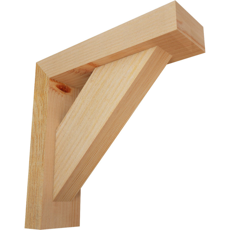 Traditional Block Bracket w/ Offset Brace, 14 x 14, 4"W Douglas Fir (Rough Sawn)