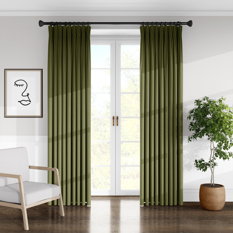 Alia Velvet Solid Color Pinch Pleat Curtain Panels, Aloe, 20" W x 144" L