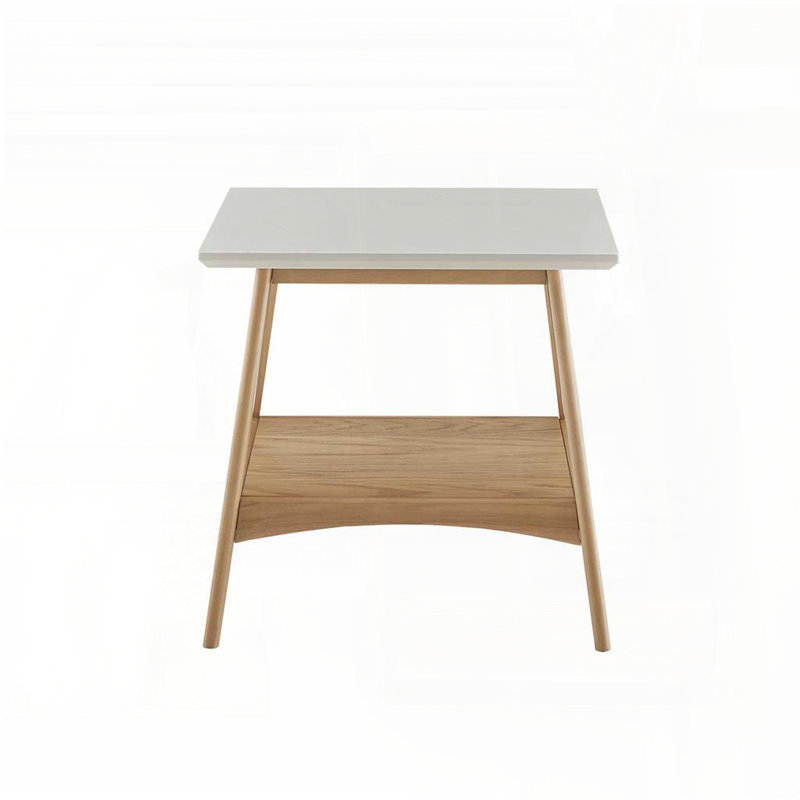 Square End Table with Lower Shelf – Solid Wood Frame, MDF Top