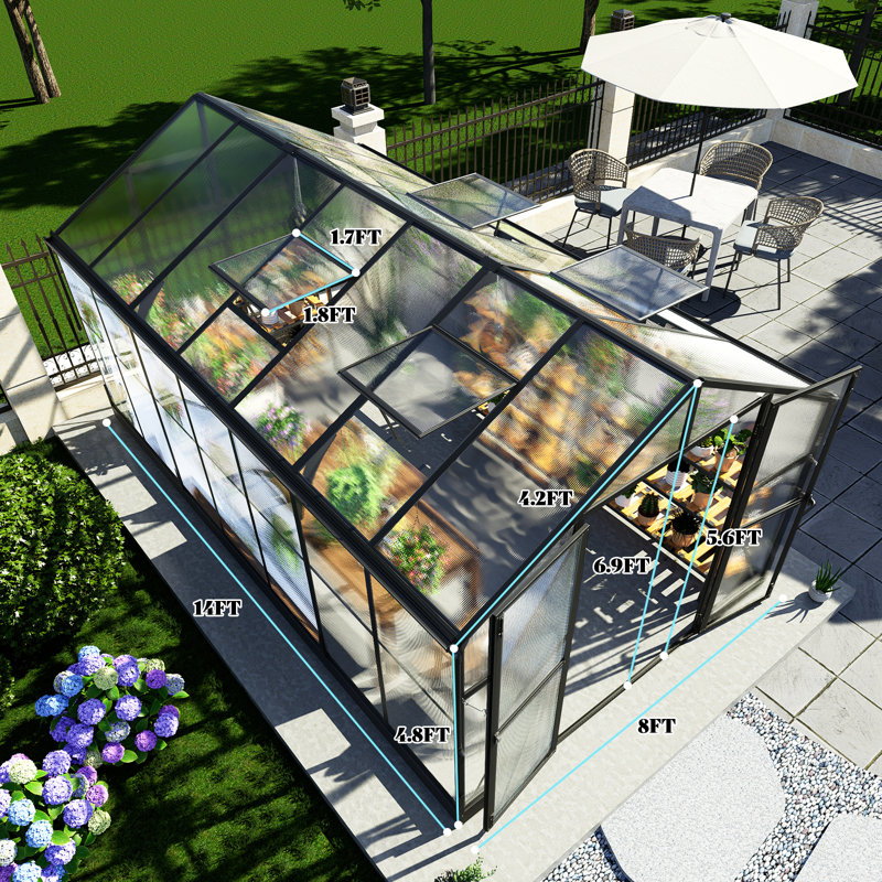  Heavy-duty Polycarbonate Greenhouse, 83" H x 96" W x 168" D