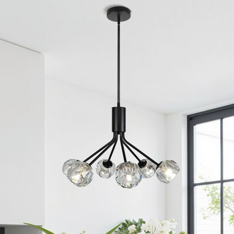Luminaire suspendu 6 lumières lustre en cristal noir mat