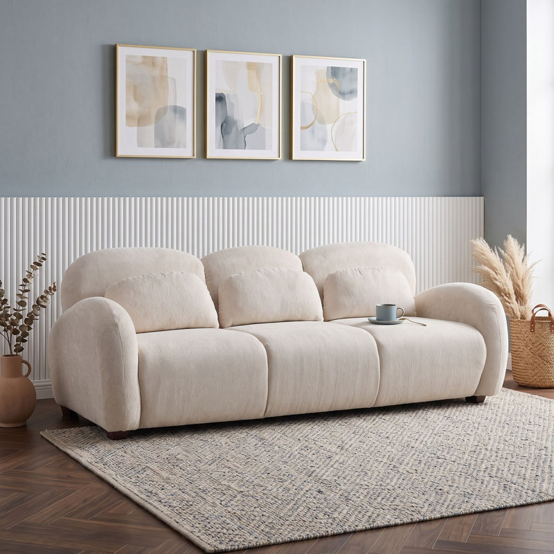 Three Seat Boucle Sofa with Pillows