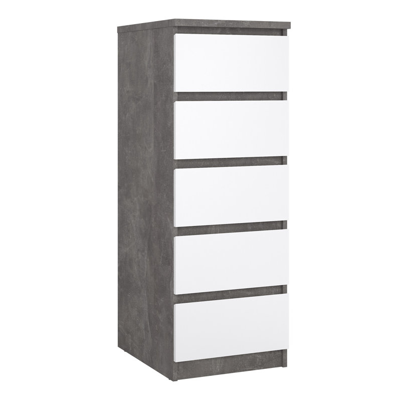 Caton 5 - Drawer Chest of Drawers, Concrete/White High Gloss