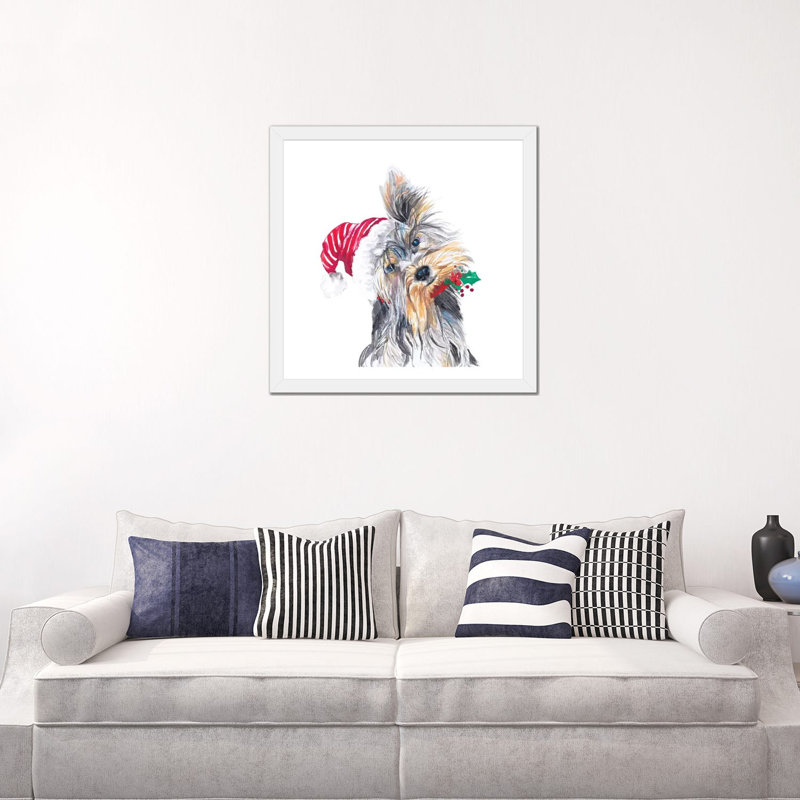 "Holiday Dog III" par Patricia Pinto, reproduction d’art, H 24 po x l 24 po x p 1 po, Papier encadré blanc, Blanc