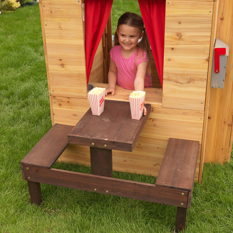 Modern Outdoor Wooden Playhouse with Picnic Table and Mailbox
