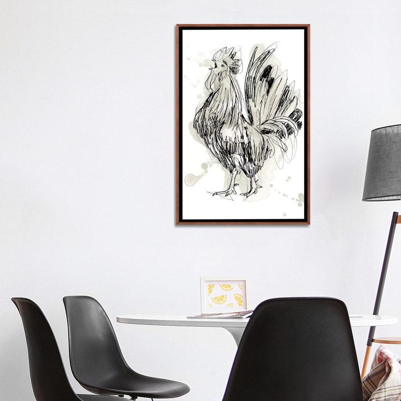 «Feathered Fowl II» par June Erica Vess - reproduction d'art sur papier, H 40 po x l 26 po x P 1,5 po, Toile avec cadre brun