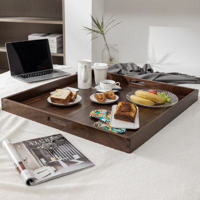Glantz Square Black Walnut Solid Wood Serving Tray Ottoman Tray
