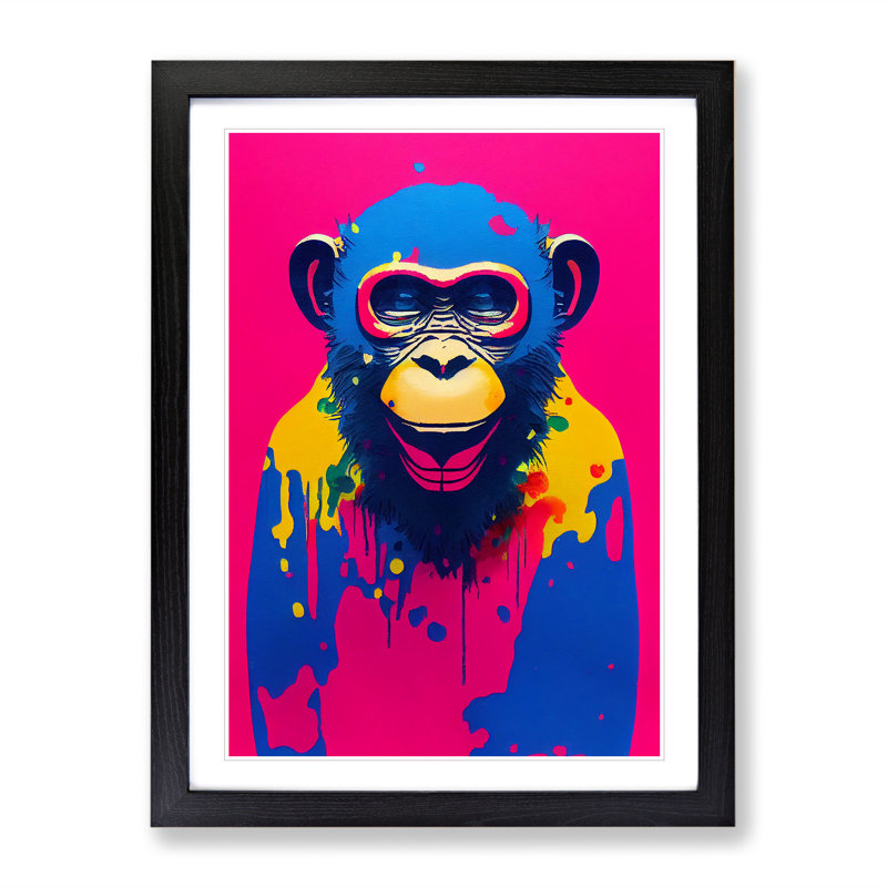 Paint Drip Monkey No.1 - Wall Art, Black Framed, 64cm H x 46cm W x 2cm D