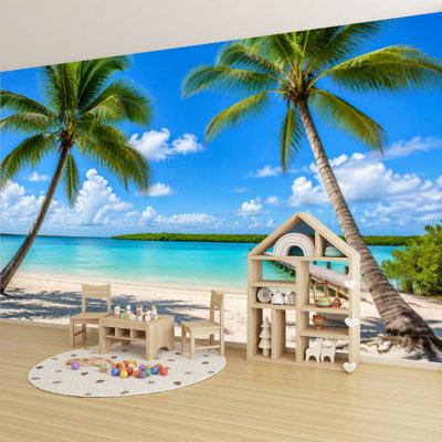 Papier peint adhésif auto-adhésif moderne pour la chambre à coucher avec palmiers de plage L 69 po x l 96 po Peel and Stick