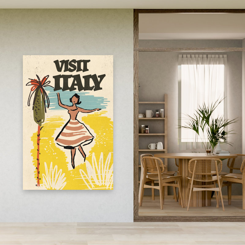«Joyful Italian Summer», rétro, vibrant, palmier côtier, art mural, 60" H x 40" W