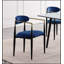 Ensemble de salle à manger 5 pièces moderne avec table en pierre frittée blanche et chaises rembourrées en tissu bleu-366416244-366416246