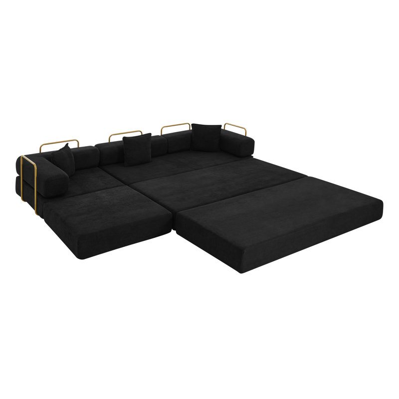 Canapé modulaire de 108 po avec méridienne en forme de L, méridienne désossée avec assise profonde, canapés à compression en éponge sans assemblage, canapé-lit pliant moderne avec dossier amovible