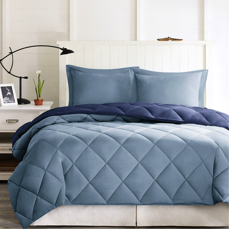 Édredon 3M avec matelassage à losanges réversible et taies décoratives à fermeture à glissière très grand, Navy/Light Blue