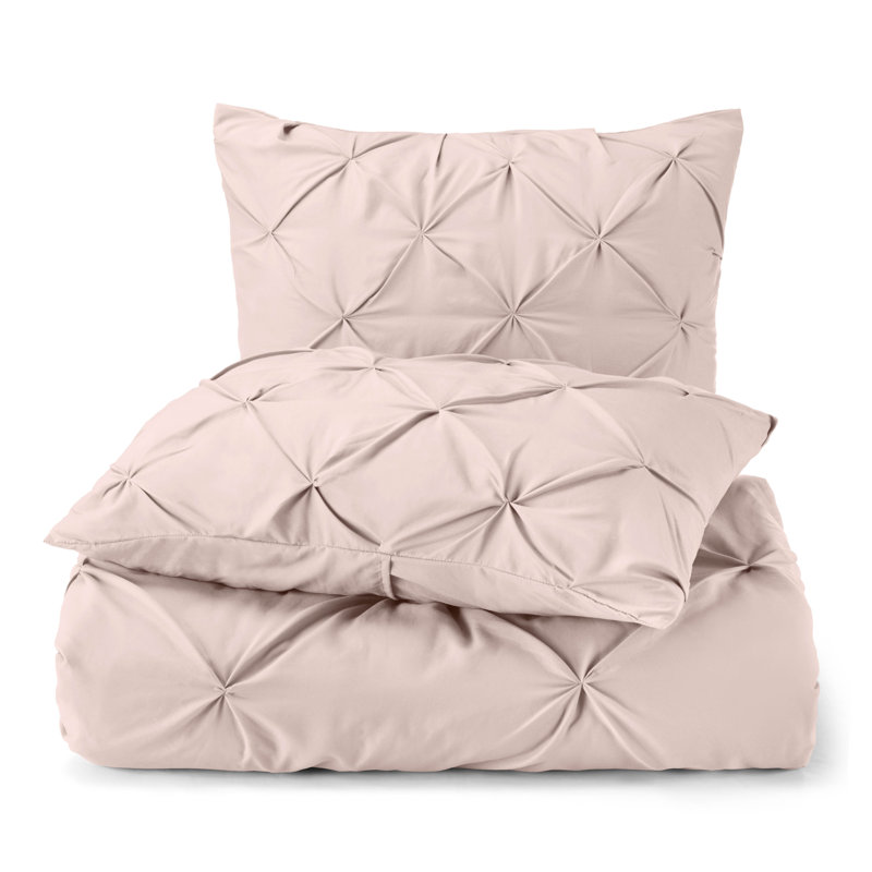 Ensemble de housse de couette plissÃ©e en tissu doublement brossÃ©, Housse de couette double et 2 taies décoratives s, Rougir