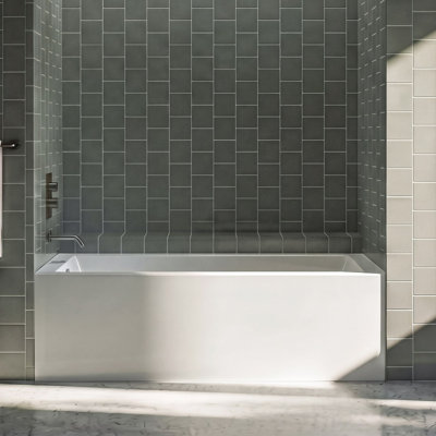 WOODBRIDGE 71" × 36" Acrylic Rectangular Alcove Soaking Bathtub, High Gloss White, Right Drain, Brushed Nickel Pop-Up Drain, Slotted Overflow, Contemporary Soaking Tub