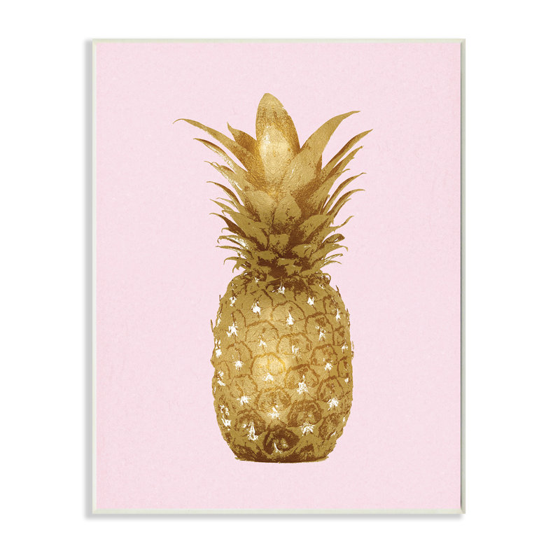 Golden Glam - ananas sur rose, Plaque murale, H 15 po x l 10 po