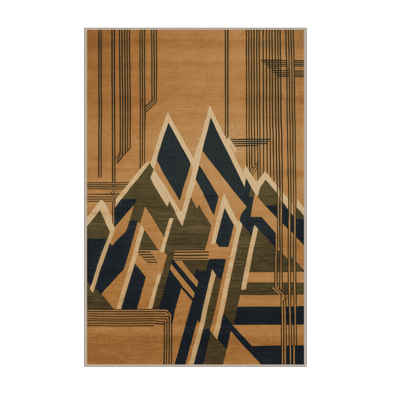 Tapis art déco brun lavable à la machine, Rectangulaire 2 pi x 3 pi