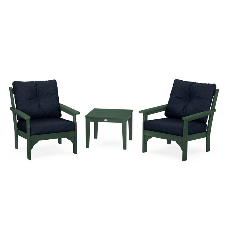 Vineyard 3-Piece Deep Seating Set, Green, Marine Indigo