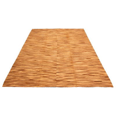 Hand woven Ankara Beige, Brown Wool Kilim 11'10" x 15'10"
