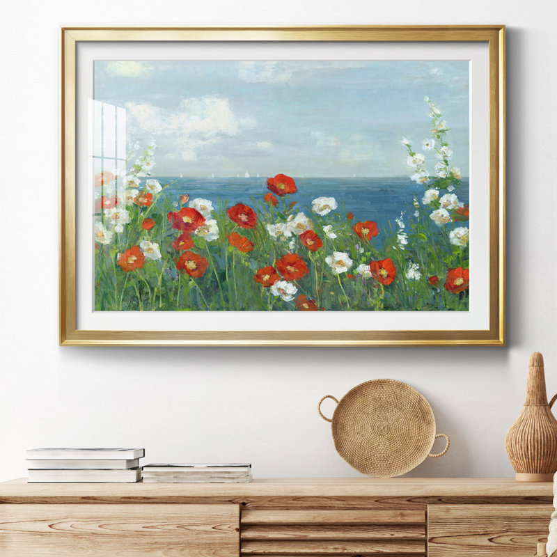 À travers les fleurs - Peinture encadrée, Papier avec cadre doré, H 26,5 po x l 36,5 po x P 1,5 po
