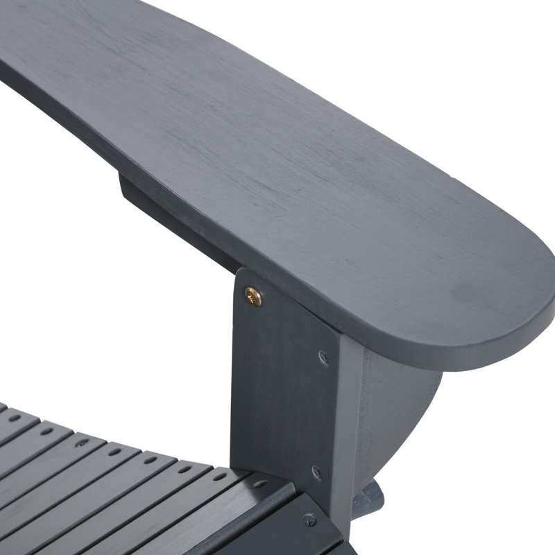 Chaise pliante d'extérieur en bois avec table. Accoudoirs gris à dossier haut pour la terrasse, la cour, la pelouse, le dos du jardin 3, large