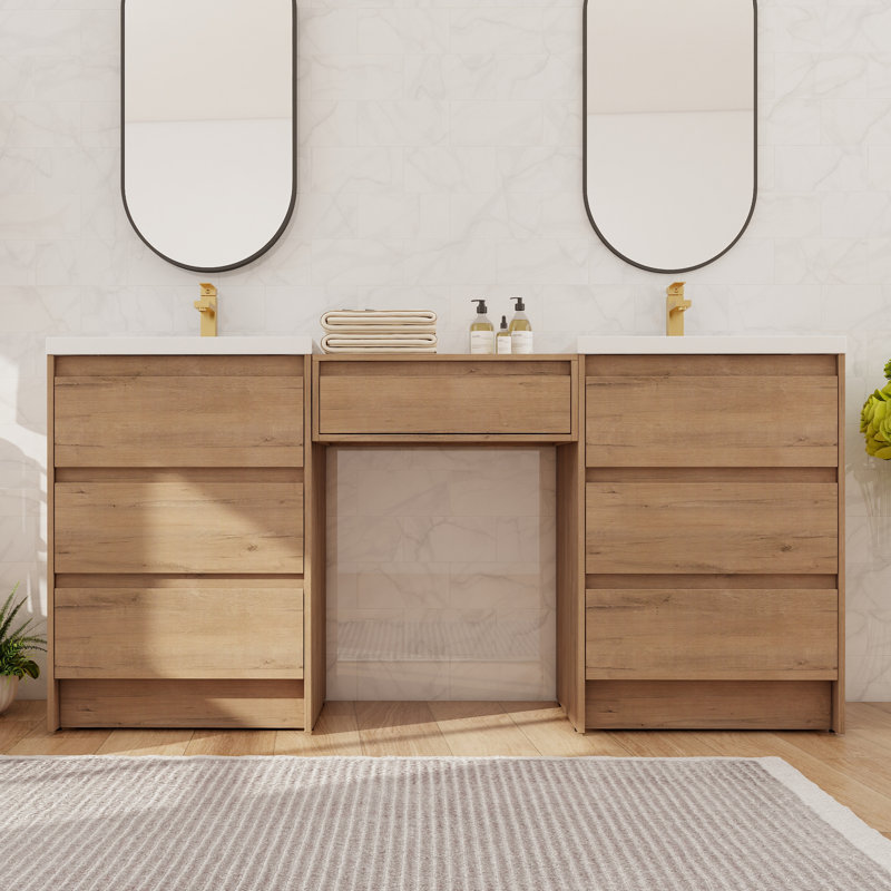 Meuble-lavabo double autoportant 72 po avec lavabo en résine 72 po et 7 tiroirs