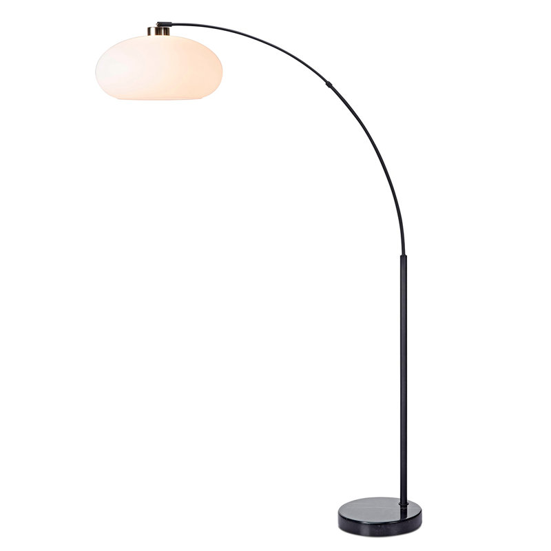 Lampe sur pied Morelli Simple Arc - laiton patiné, noir mat, base en marbre, gradateur