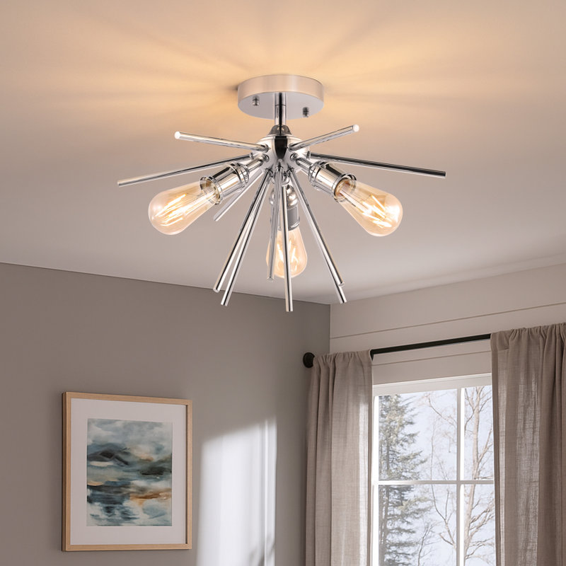 Prudence 3-Light Sputnik Semi Flush Mount, Chrome