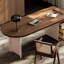 Bureau à 3 tiroirs brun noisette + demi-cercle massif beige + bois manufacturé + acier au carbone-1584048088