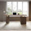 Bureau ovale luxueux avec finition noyer avec espace de rangement pour ordinateur et recharge sans fil