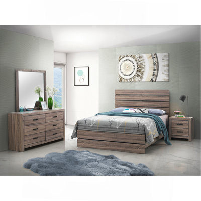 Ensemble de chambre à coucher à panneau de lit à lattes 4 pièces Geary Oak