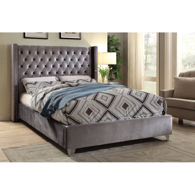 Upholstered Wingback Bed, Gray, King