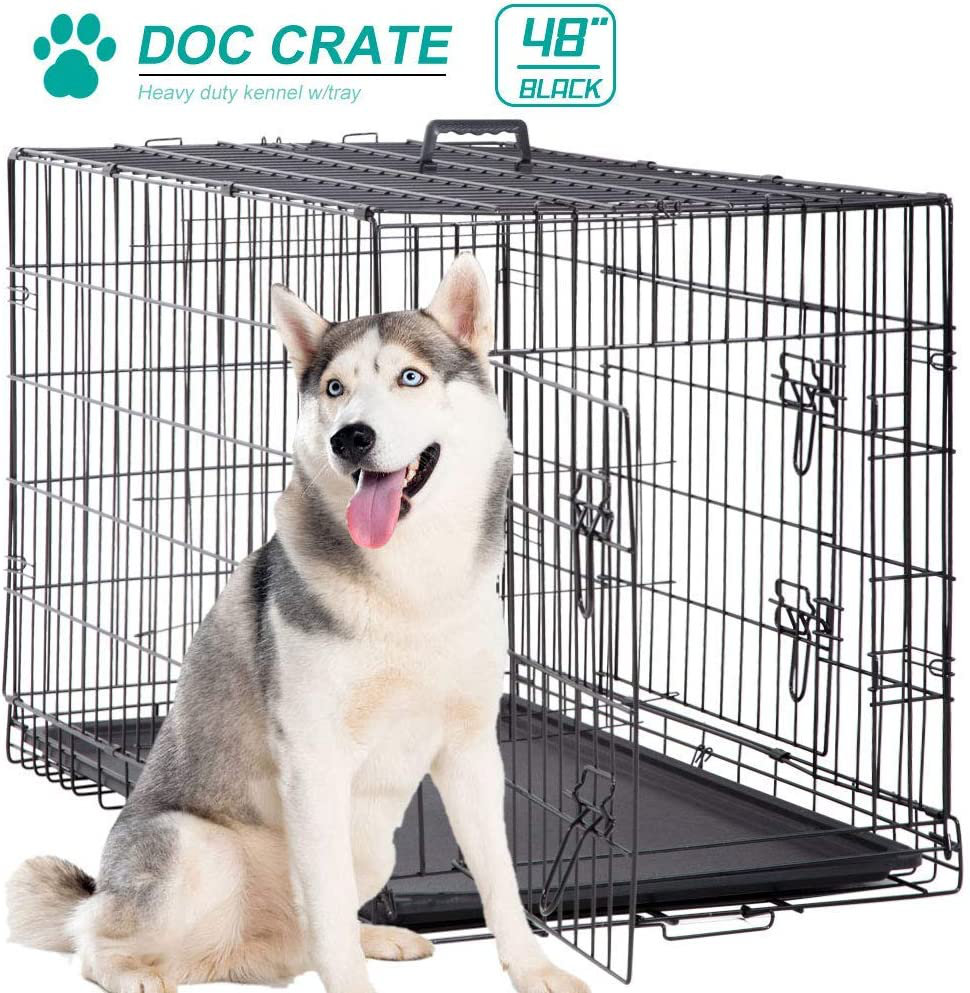 48 Inch Dog Cage Large XXL Dog Crates For Large Dogs Folding Dog Kennels And Metal Wire Crates Pet Animal Segregation Cage Crate With Double-door, tray, handle And Divider For Dog Training Indoor Tucker Murphy Pet™