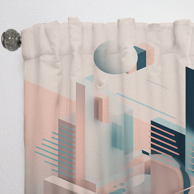 Lidgate - Art minimaliste Mid-Century bleu doux et rose - Rideau minimaliste - Velours obscurcissant - 1 panneau