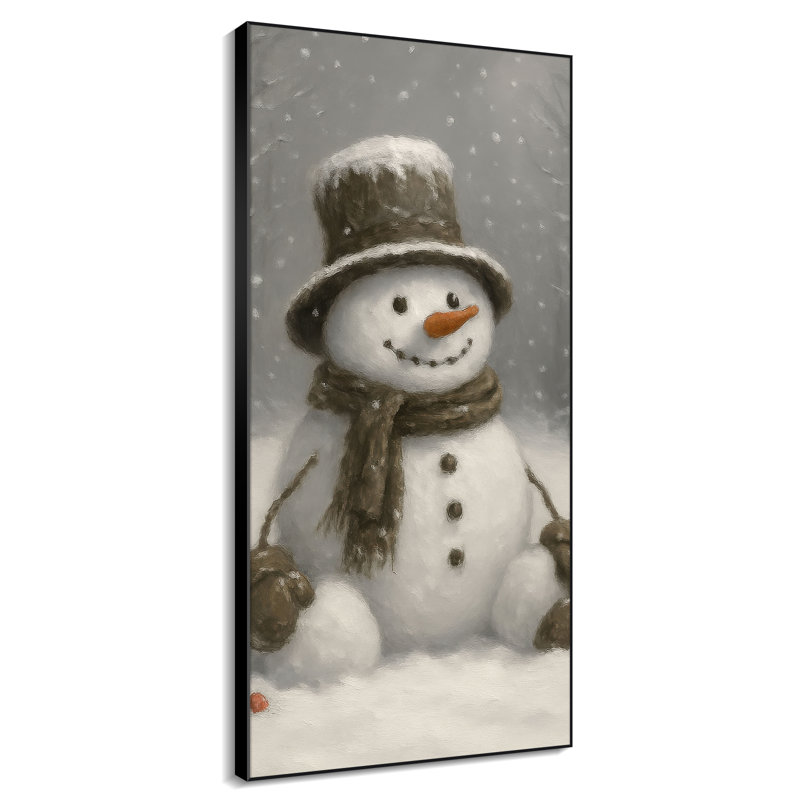 Très grand, reproduction d'art sur tissu - bonhomme de neige gris hivernal fantaisiste, décoration de chambre d'enfants - "Assemblage requis du cadre (cadre non fini)"