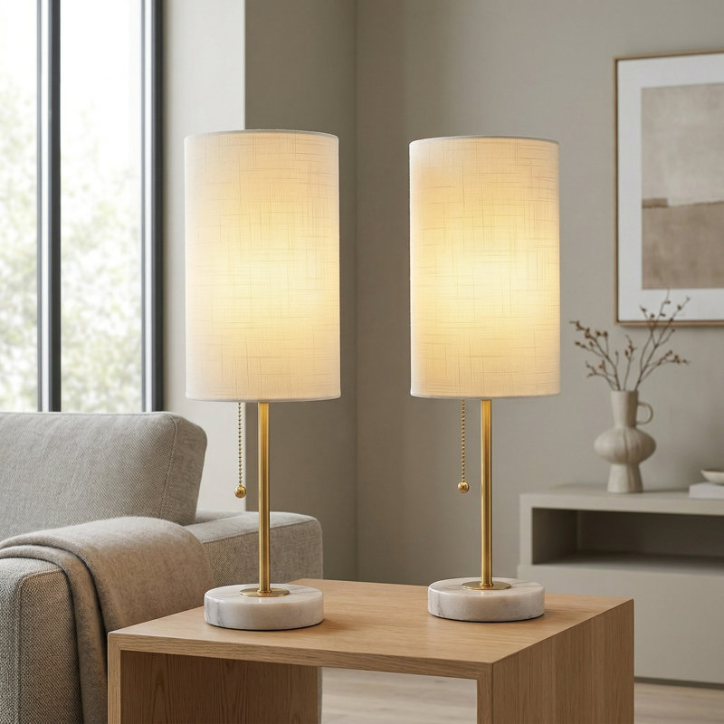 15.3" Elegant Gold Haymer Table Lamp, White