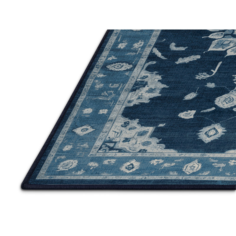 Tapis bleu lavé à la machine, Rectangle 6 pi x 9 pi