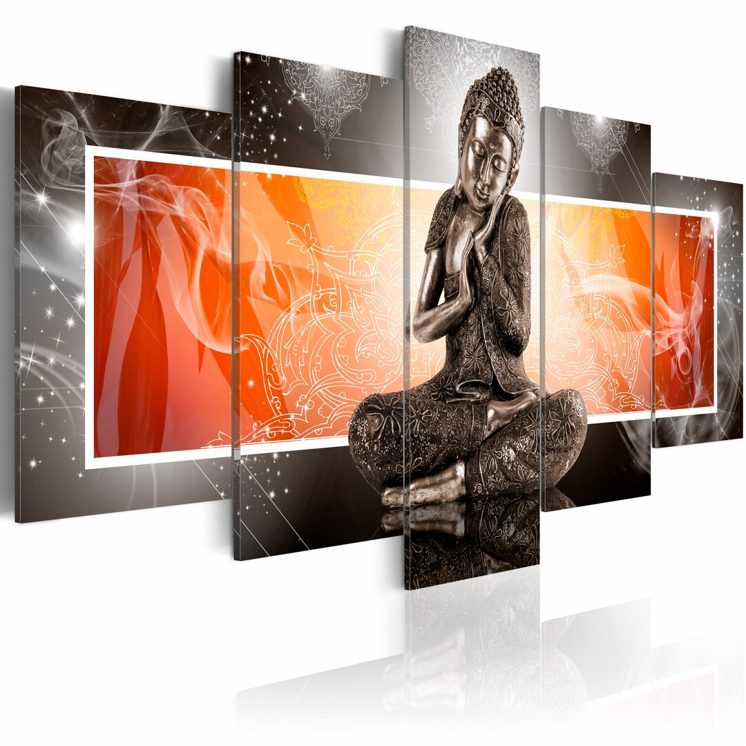 5-tlg. Leinwandbilder-Set - Grafikdruck „Buddha and Ornaments”