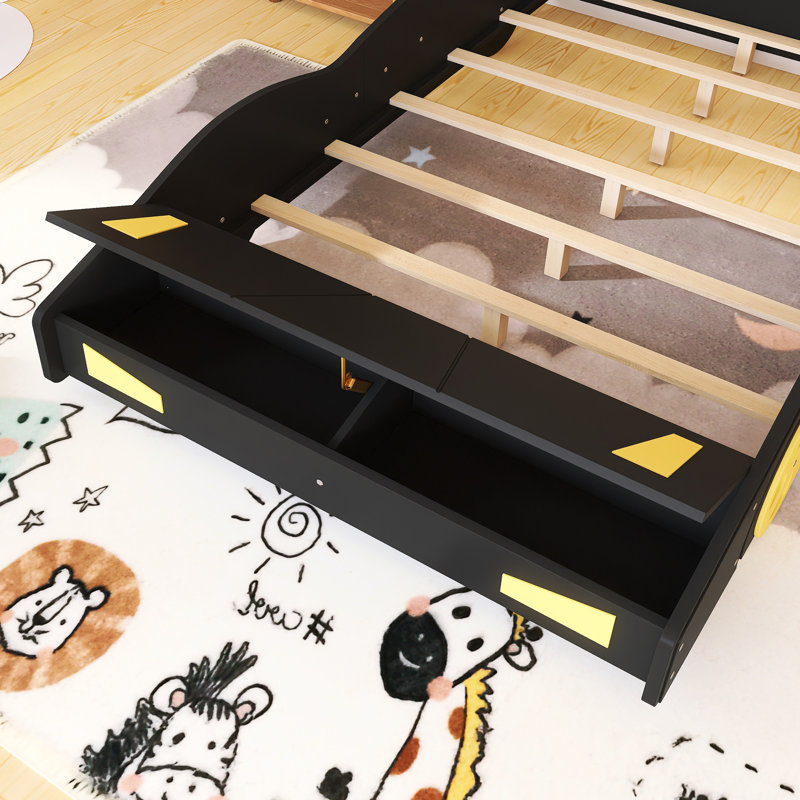 Wood Frame Full Size Race Car-Shaped Platform Bed With Storage, Black, Full