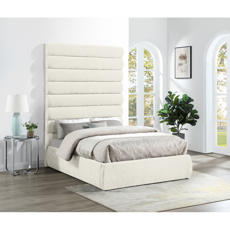 Lit en tissu Adam, Lit double, Crème, Chenille Fabric