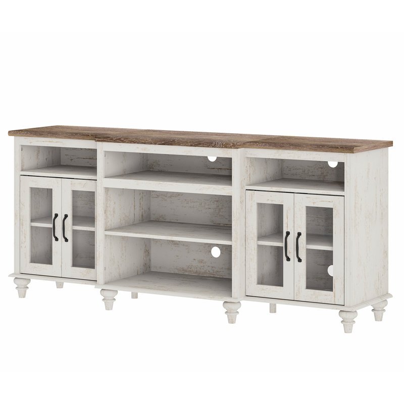Buffet Cabinet With 4 Glass Doors, Large Coffee Bar Tables Wood Kitchen Storage Cabinets With 9 Storages, Modern Farmhouse Sideboard Credenza, Rustic White, 70 Inch